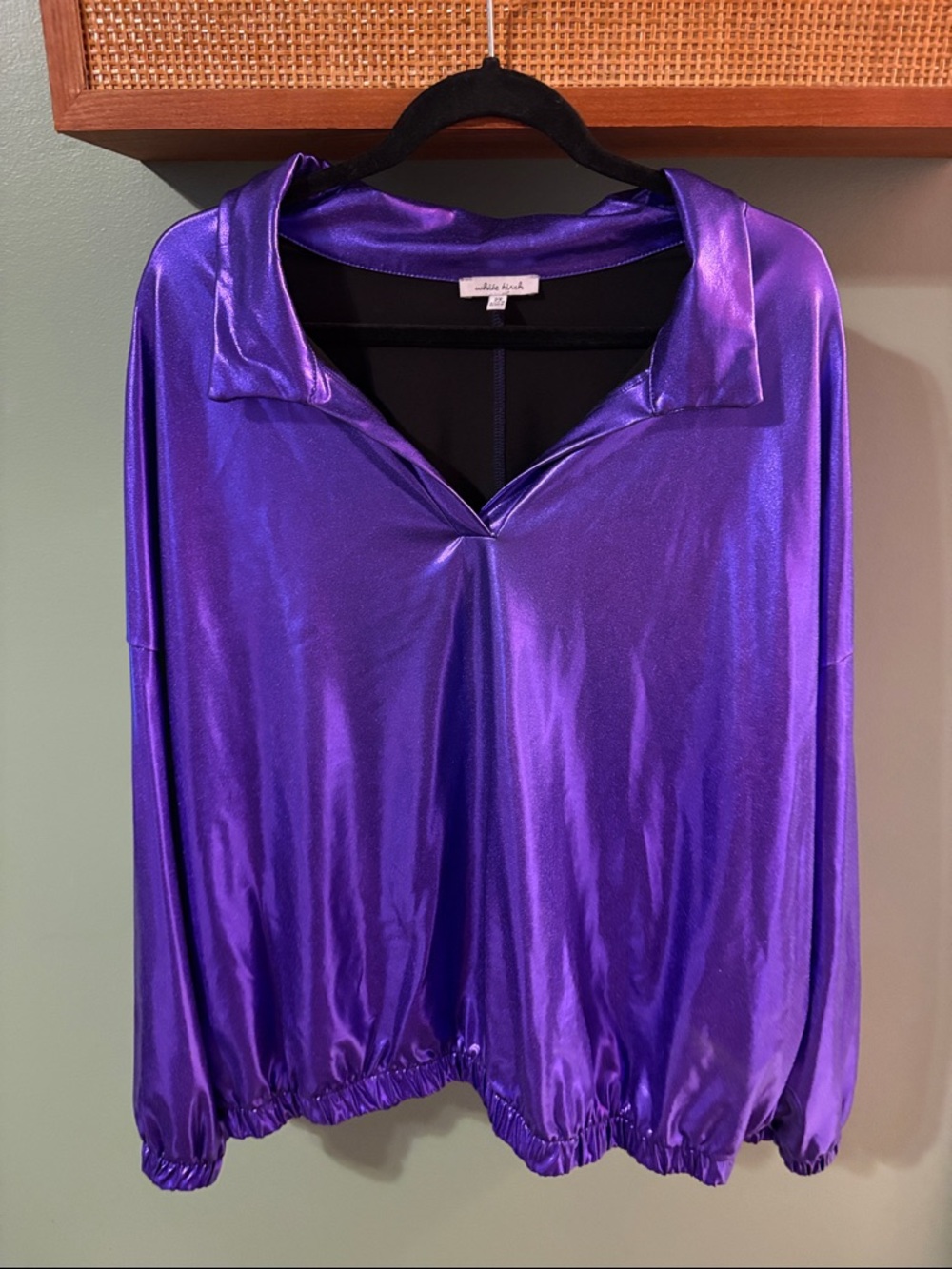 Bold Purple Satin V-Neck Pullover Top - White Birch